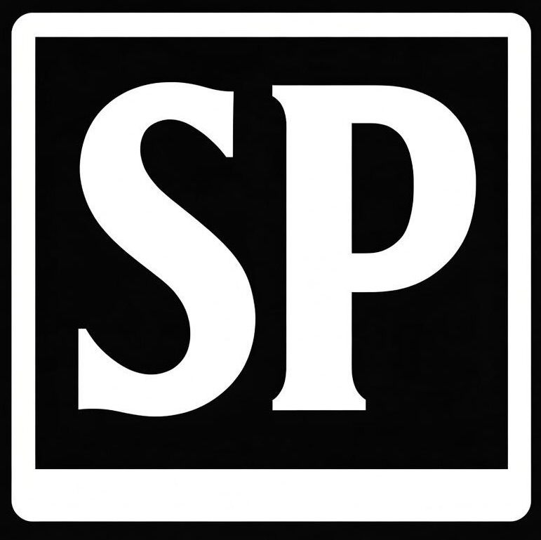 Logo featuring the letters 'SP' in white on a black background.